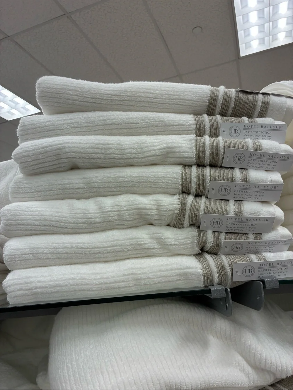 White & Taupe Ribbed Bath Towels - Set of 3 Plush Towels